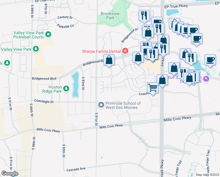 map of restaurants, bars, coffee shops, grocery stores, and more near 277 South 79th Street in West Des Moines