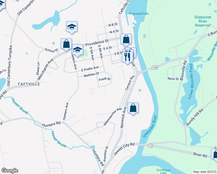 map of restaurants, bars, coffee shops, grocery stores, and more near 67 South 4th Avenue in Norwich
