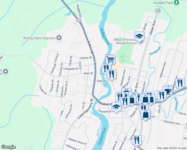 map of restaurants, bars, coffee shops, grocery stores, and more near 33 North Montgomery Street in Walden