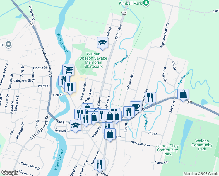 map of restaurants, bars, coffee shops, grocery stores, and more near 30 Richardson Street in Walden