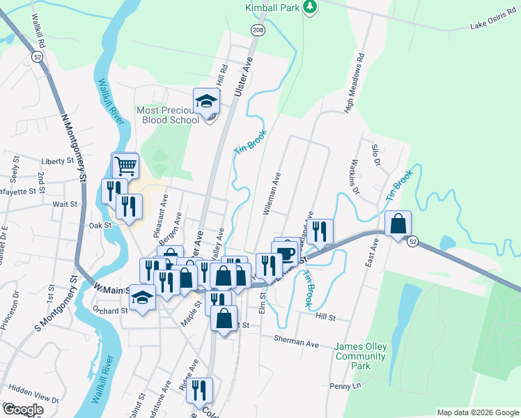 map of restaurants, bars, coffee shops, grocery stores, and more near 36 Wileman Avenue in Walden