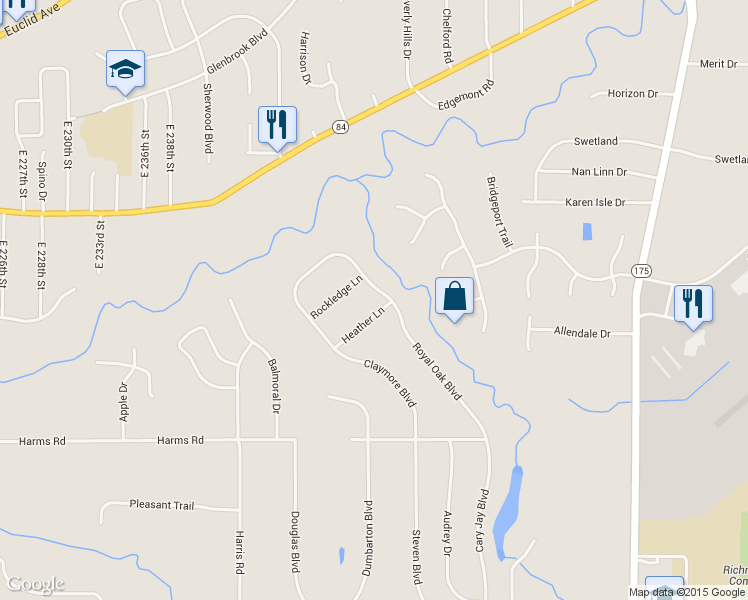 map of restaurants, bars, coffee shops, grocery stores, and more near 332 Royal Oak Boulevard in Richmond Heights