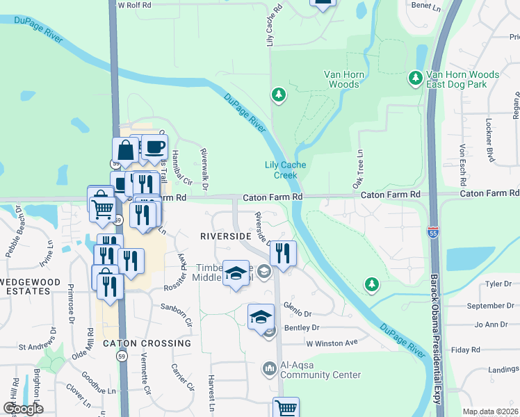 map of restaurants, bars, coffee shops, grocery stores, and more near 4415 Cove Circle in Plainfield