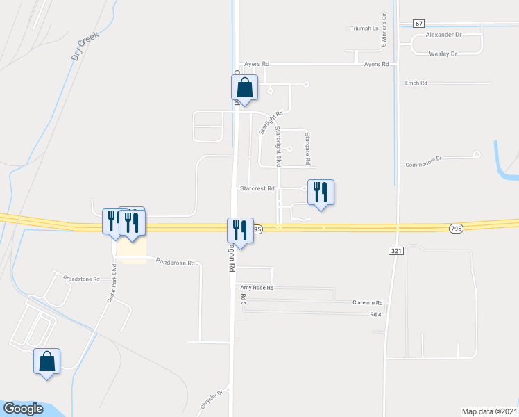 map of restaurants, bars, coffee shops, grocery stores, and more near 28555 Starbright Boulevard in Perrysburg