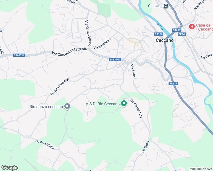 map of restaurants, bars, coffee shops, grocery stores, and more near 156 Via Madonna del Carmine in Ceccano