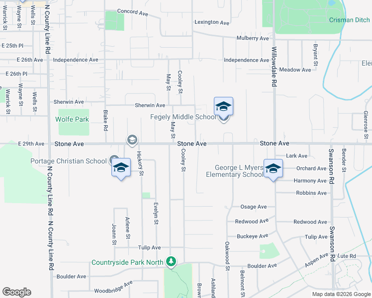 map of restaurants, bars, coffee shops, grocery stores, and more near 5301-5329 Stone Avenue in Portage