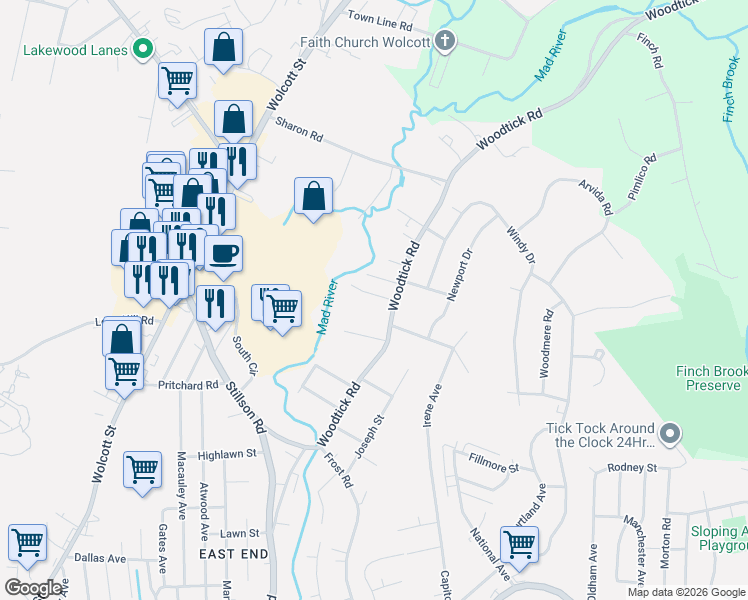 map of restaurants, bars, coffee shops, grocery stores, and more near 29 Bouffard Avenue in Waterbury