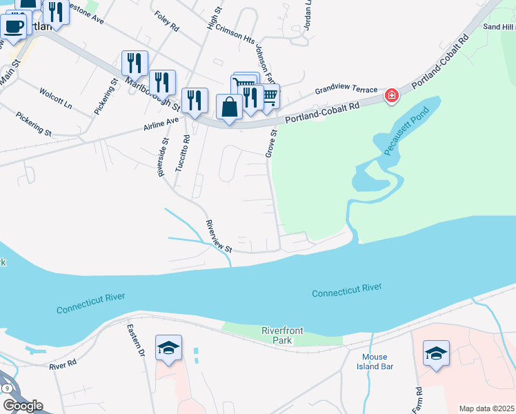 map of restaurants, bars, coffee shops, grocery stores, and more near 8 Grove Road in Portland