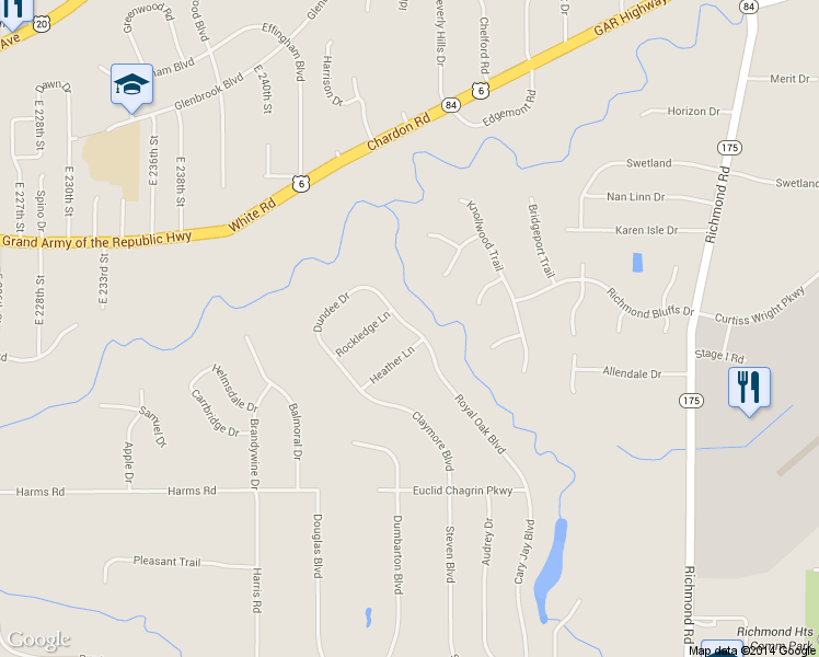 map of restaurants, bars, coffee shops, grocery stores, and more near 332 Royal Oak Boulevard in Richmond Heights