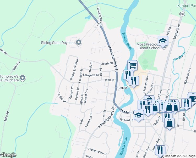 map of restaurants, bars, coffee shops, grocery stores, and more near 30 2nd Street in Walden