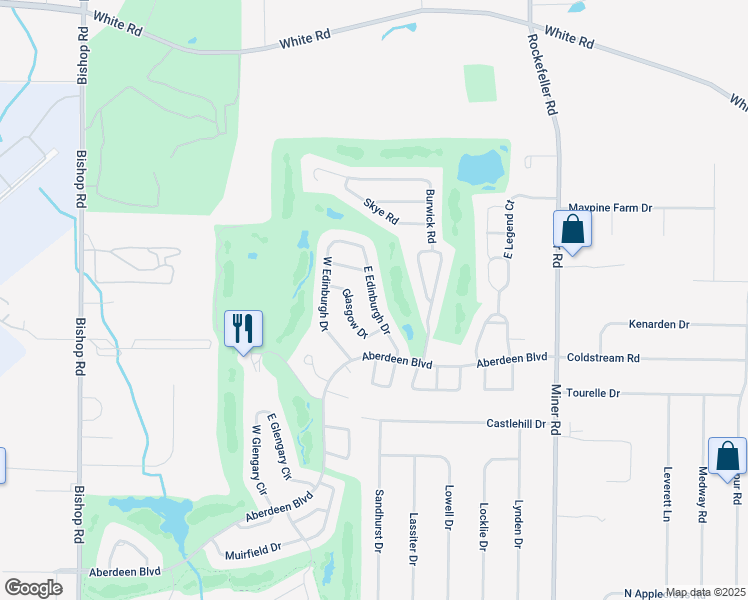 map of restaurants, bars, coffee shops, grocery stores, and more near 342 East Edinburgh Drive in Highland Heights