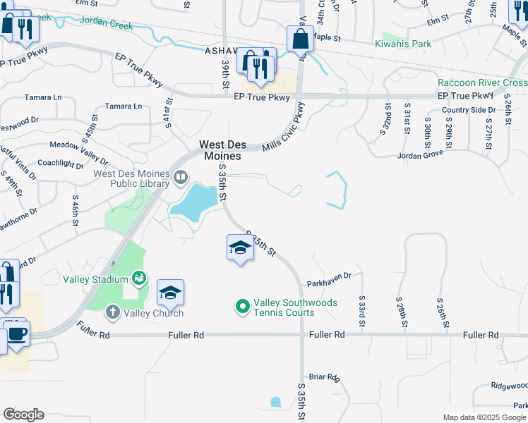 map of restaurants, bars, coffee shops, grocery stores, and more near 350 South 35th Street in West Des Moines