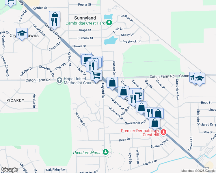 map of restaurants, bars, coffee shops, grocery stores, and more near 2379 Plainfield Road in Crest Hill