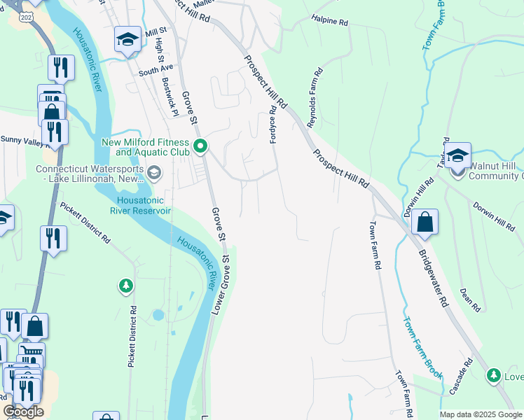 map of restaurants, bars, coffee shops, grocery stores, and more near 12 Fordyce Heights in New Milford