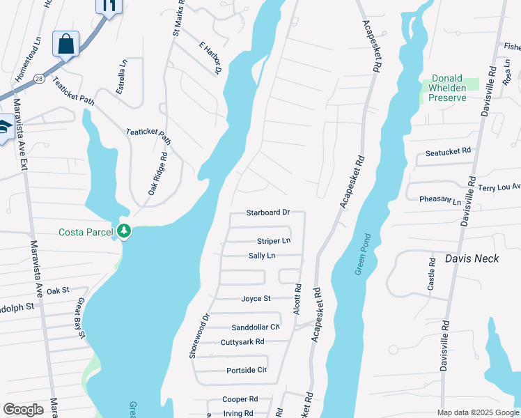 map of restaurants, bars, coffee shops, grocery stores, and more near 26 Starboard Drive in Falmouth