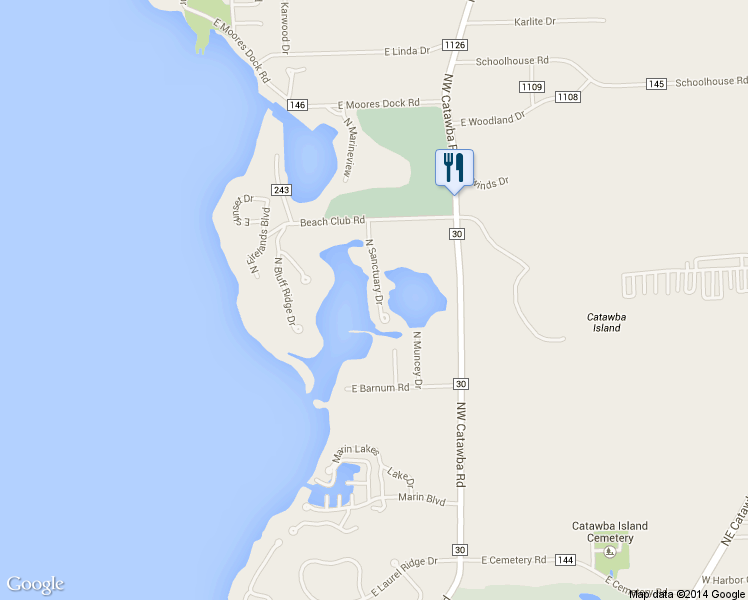 map of restaurants, bars, coffee shops, grocery stores, and more near 2918 Northwest Catawba Road in Port Clinton