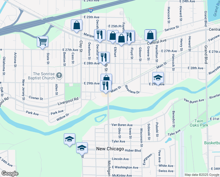 map of restaurants, bars, coffee shops, grocery stores, and more near 2927 Dekalb Street in Lake Station