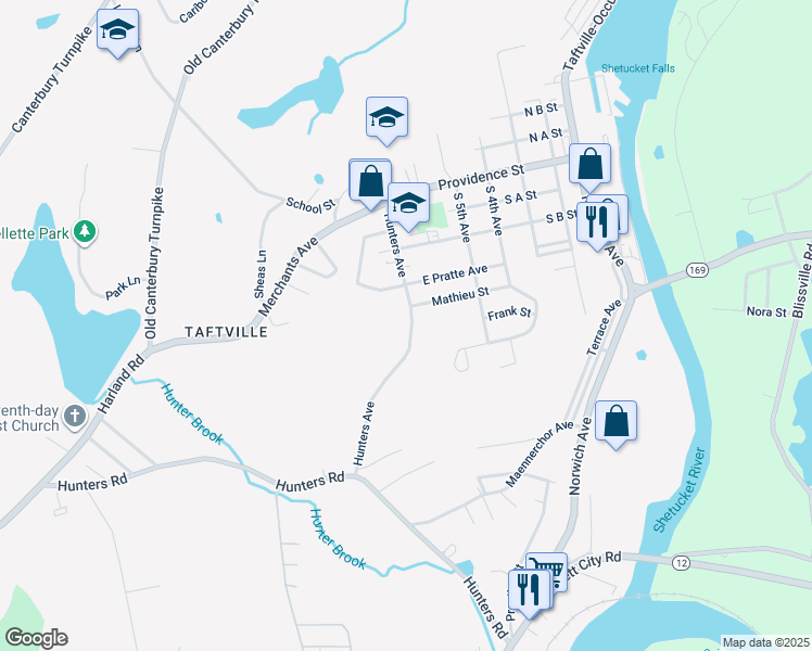 map of restaurants, bars, coffee shops, grocery stores, and more near 78 Hunters Avenue in Norwich