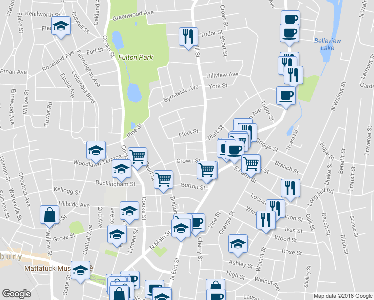 map of restaurants, bars, coffee shops, grocery stores, and more near 25 Barnes Street in Waterbury