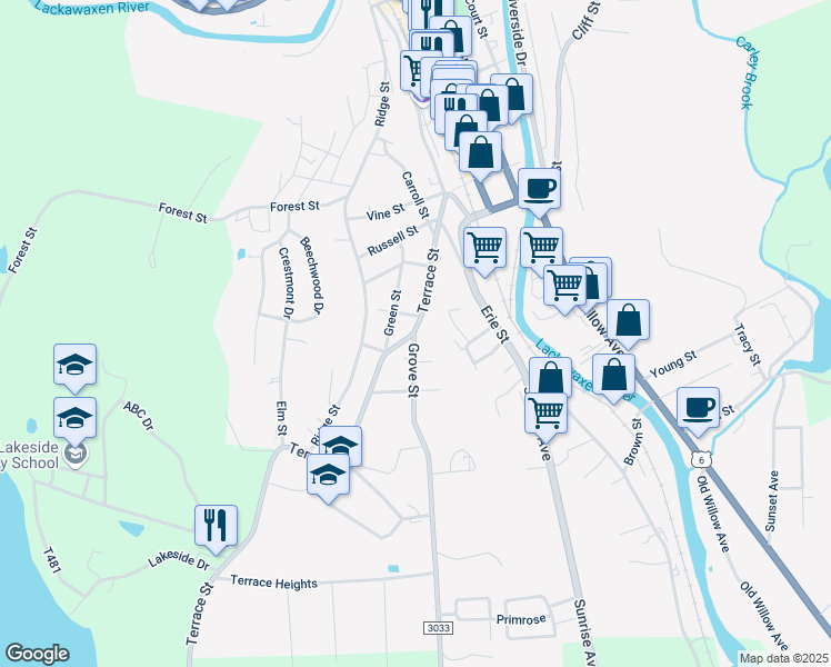 map of restaurants, bars, coffee shops, grocery stores, and more near 101 Grove Street in Honesdale