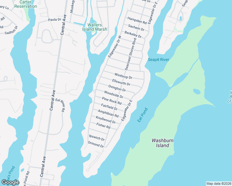 map of restaurants, bars, coffee shops, grocery stores, and more near 48 Woodside Drive in Falmouth