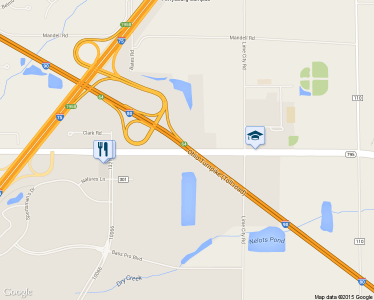 map of restaurants, bars, coffee shops, grocery stores, and more near Ohio Turnpike in Wood