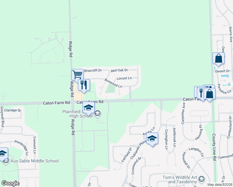 map of restaurants, bars, coffee shops, grocery stores, and more near 2405 White Ash Court in Plainfield