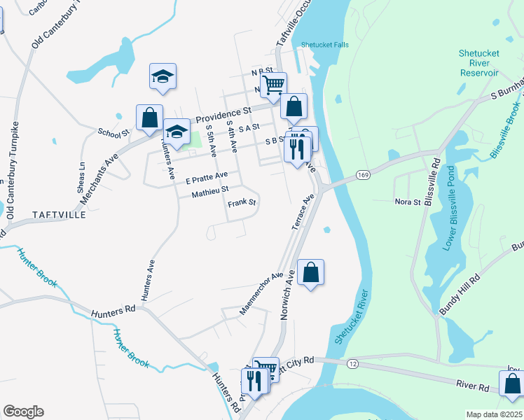 map of restaurants, bars, coffee shops, grocery stores, and more near 67 South 4th Avenue in Norwich