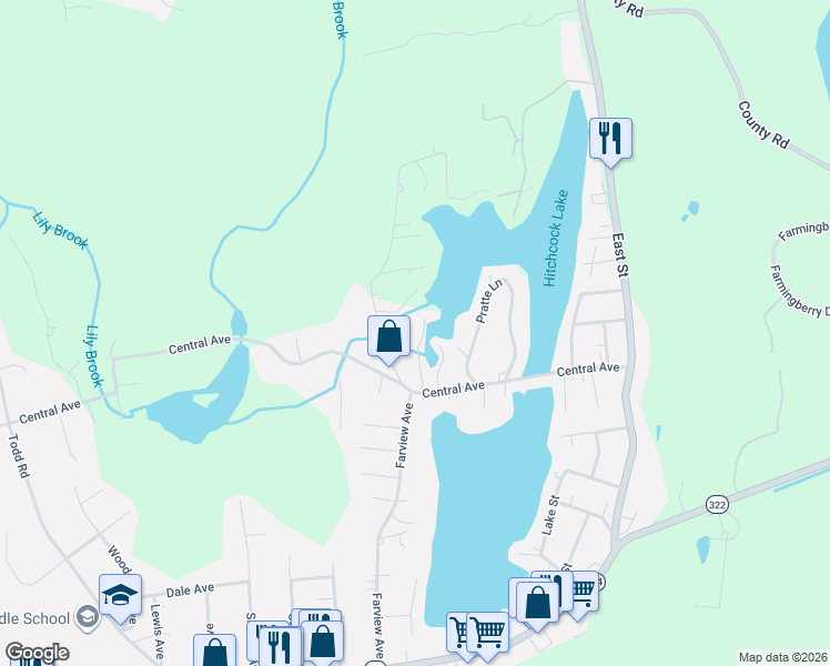 map of restaurants, bars, coffee shops, grocery stores, and more near 51 College Place in Wolcott