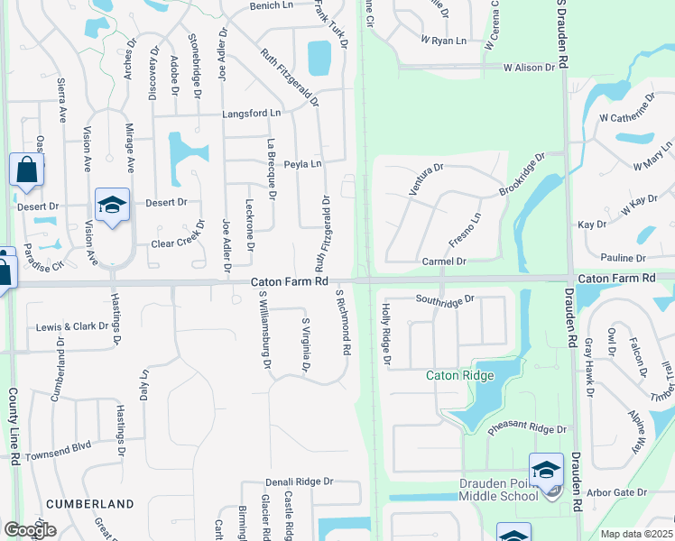 map of restaurants, bars, coffee shops, grocery stores, and more near 6409 Caton Farm Road in Plainfield
