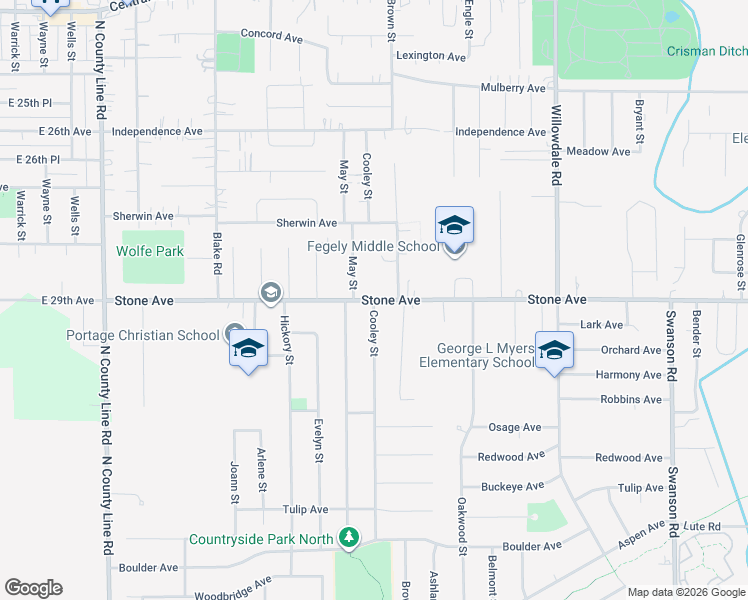 map of restaurants, bars, coffee shops, grocery stores, and more near 5301 Stone Avenue in Portage