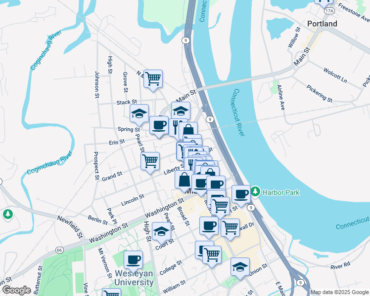 map of restaurants, bars, coffee shops, grocery stores, and more near 675 Connecticut 66 in Middletown