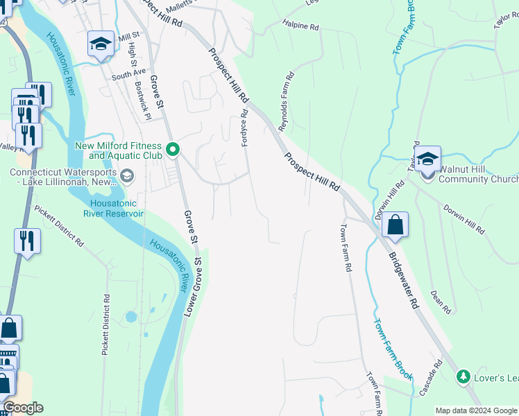 map of restaurants, bars, coffee shops, grocery stores, and more near 6 Fordyce Court in New Milford
