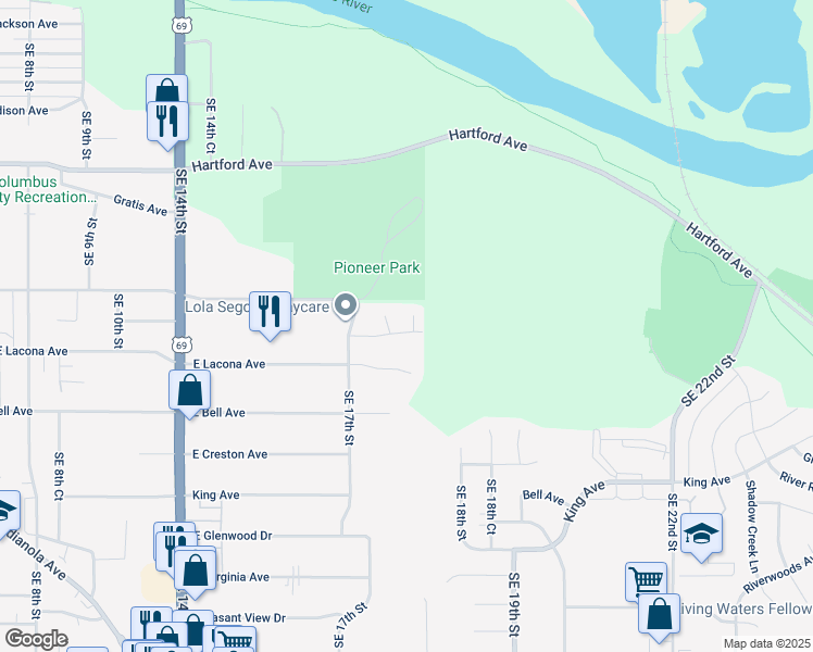map of restaurants, bars, coffee shops, grocery stores, and more near 2426 Southeast 18th Street in Des Moines