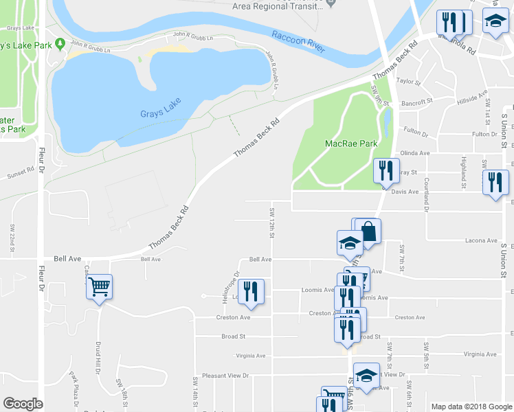 map of restaurants, bars, coffee shops, grocery stores, and more near 1216 Davis Avenue in Des Moines