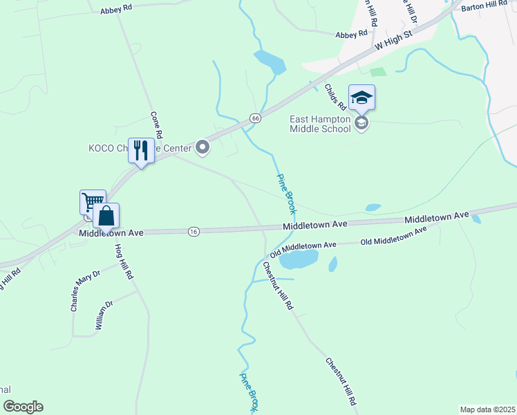 map of restaurants, bars, coffee shops, grocery stores, and more near 12 Aldens Crossing in East Hampton
