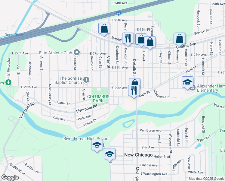 map of restaurants, bars, coffee shops, grocery stores, and more near 424 Jefferson Avenue in New Chicago