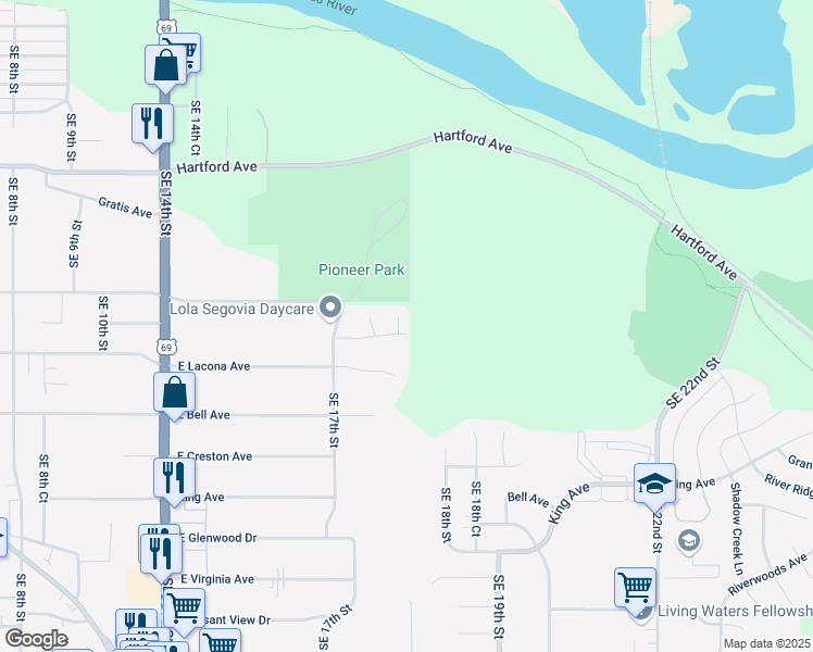 map of restaurants, bars, coffee shops, grocery stores, and more near 2426 Southeast 18th Street in Des Moines