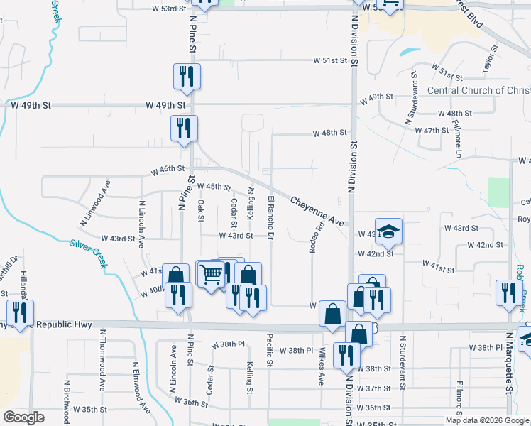map of restaurants, bars, coffee shops, grocery stores, and more near 4336 El Rancho Drive in Davenport