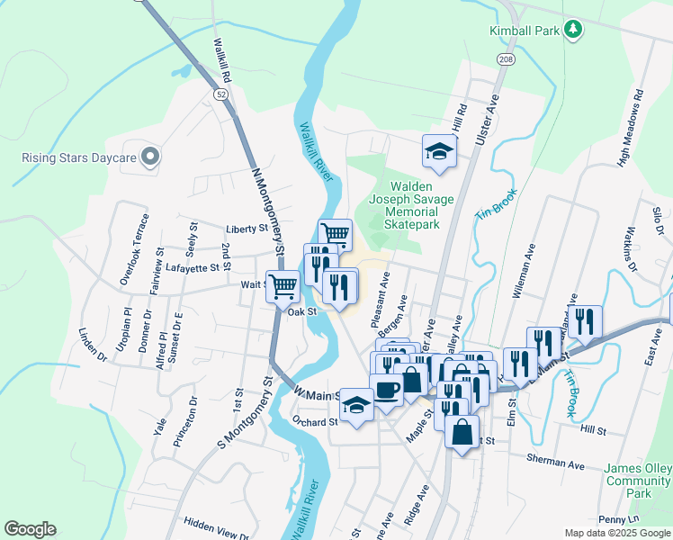 map of restaurants, bars, coffee shops, grocery stores, and more near 54 Albany Avenue in Walden