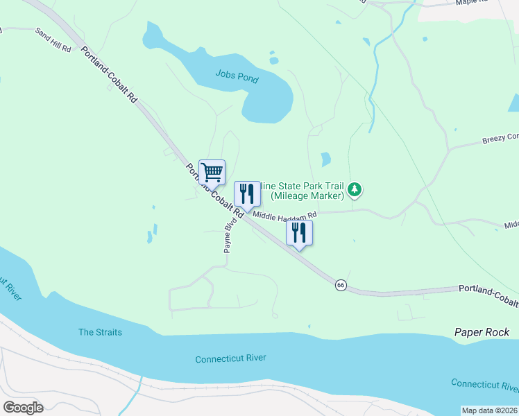 map of restaurants, bars, coffee shops, grocery stores, and more near 16 Middle Haddam Road in Portland
