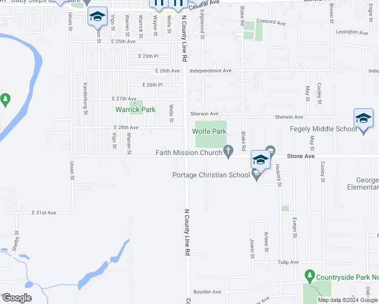 map of restaurants, bars, coffee shops, grocery stores, and more near 5000 Stone Avenue in Portage