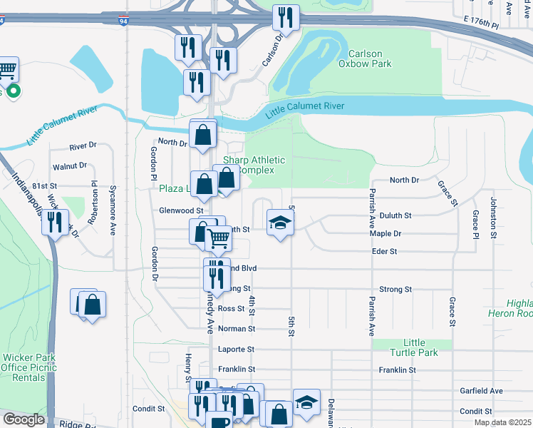 map of restaurants, bars, coffee shops, grocery stores, and more near West 4th Place in Highland