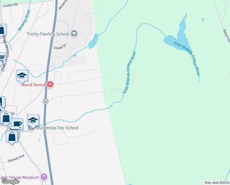map of restaurants, bars, coffee shops, grocery stores, and more near 26 Frenchmans Lane in Pawling