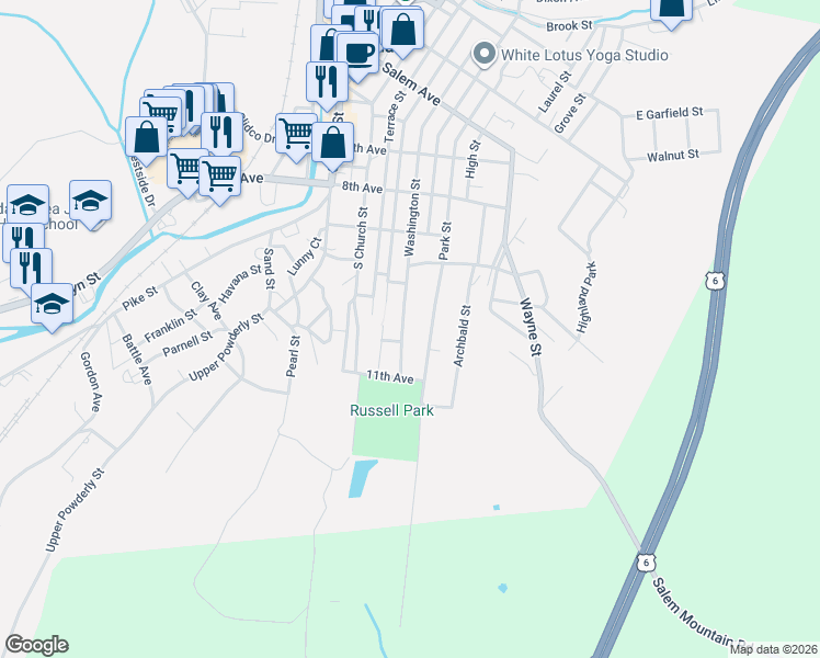 map of restaurants, bars, coffee shops, grocery stores, and more near 189 Park Street in Carbondale
