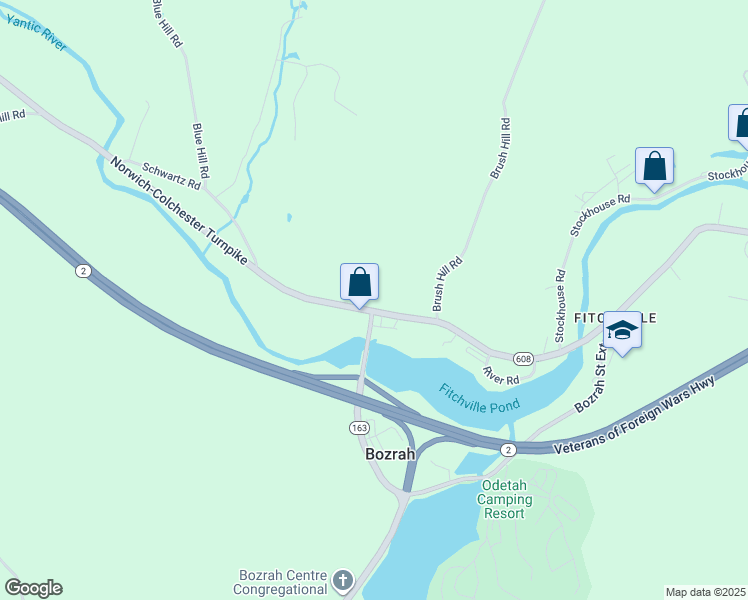 map of restaurants, bars, coffee shops, grocery stores, and more near 318 Fitchville Road in Bozrah