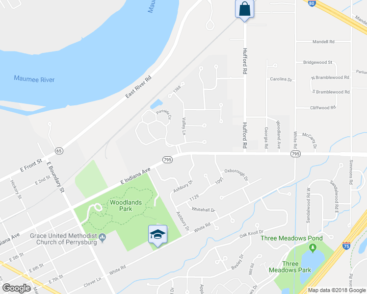 map of restaurants, bars, coffee shops, grocery stores, and more near 1120 Valley Bluff Drive in Perrysburg