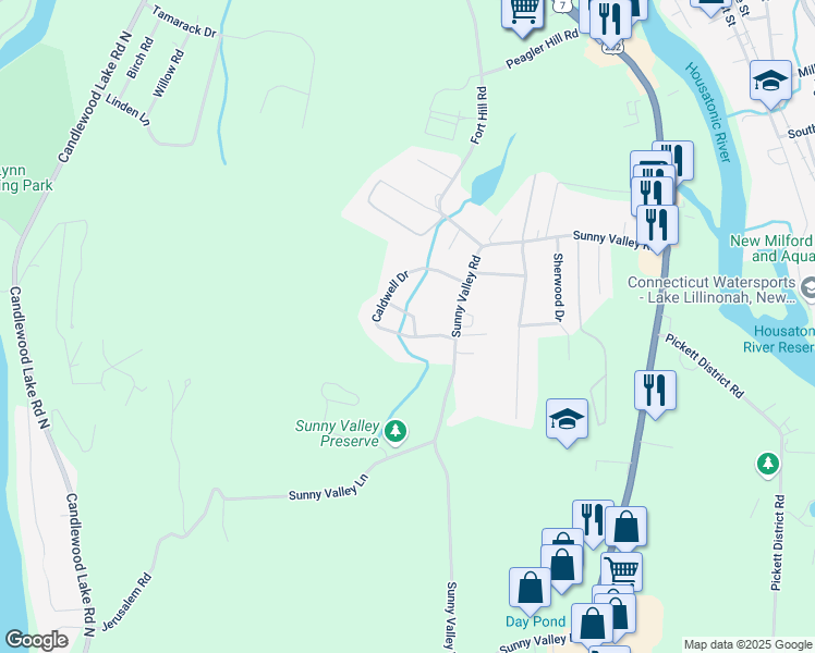 map of restaurants, bars, coffee shops, grocery stores, and more near 40 Caldwell Drive in New Milford