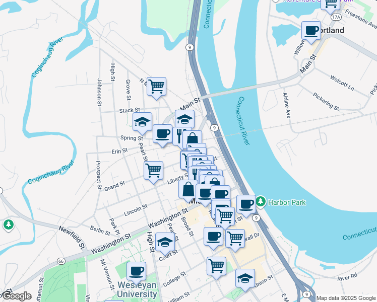 map of restaurants, bars, coffee shops, grocery stores, and more near 675 Connecticut 66 in Middletown