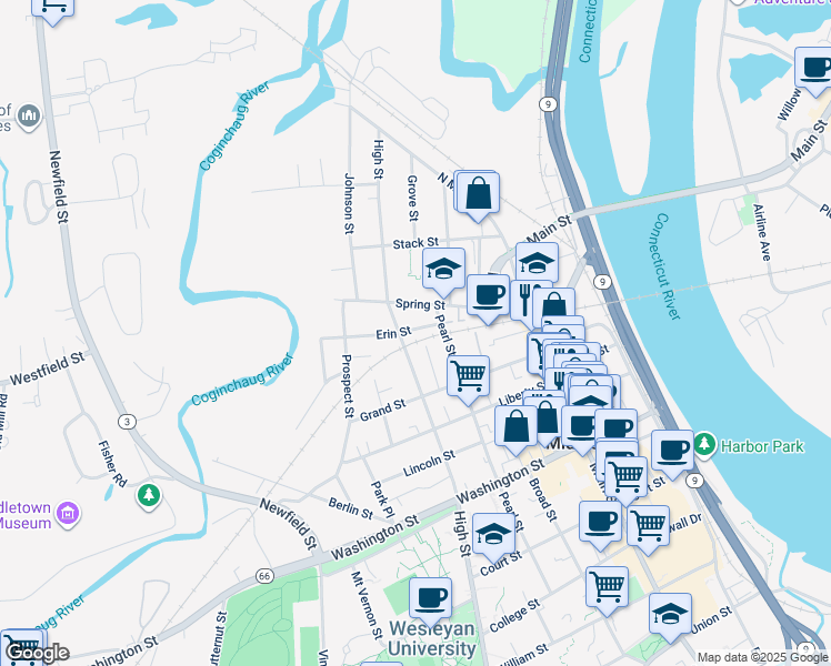 map of restaurants, bars, coffee shops, grocery stores, and more near 38 Bacon Avenue in Middletown